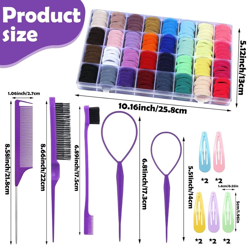 AuraRay Cotton Toddler Hair Ties 32 Colors, 320 Pcs Baby Hair Ties with 15 Hair Styling Tools Organizer Box, Soft Seamless Elastic Hair Bands Hair Accessories for Girls Kids - Image 2